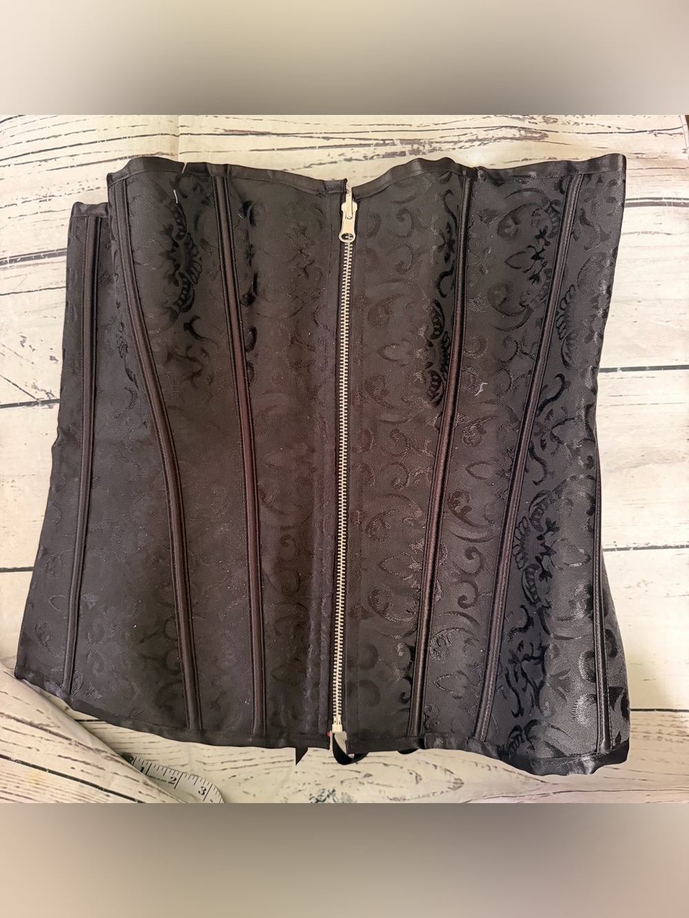 Black Jacquard Front-Zip Corset Skirt
